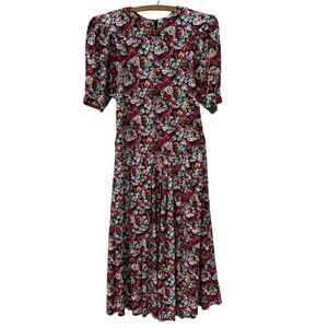 Paquette Too!  Vintage Floral 90's Dress women's size 10 Burgundy Pink